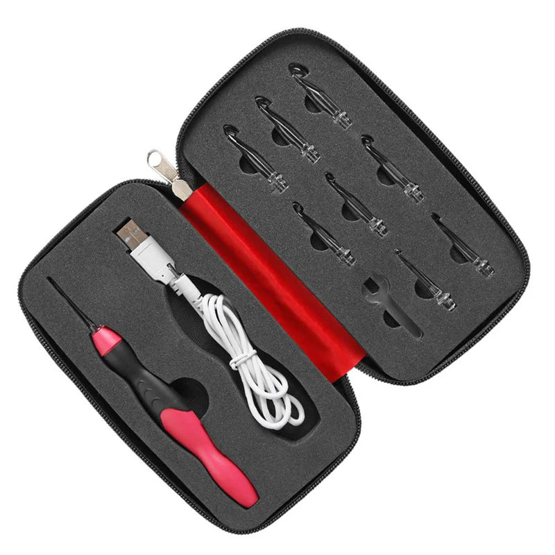 9 in 1 Light up Crochet Hook Set USB Rechargeable Ergonomic Crochet Hooks LED Lighted Knitting Hook Tools with Crochet Hook Case